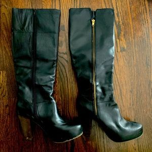 Steve Madden Rikki Women’s Black Leather High Heel Platform Knee High Boots 8